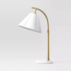 Scalloped Shade Table Lamp with Marble Base - White