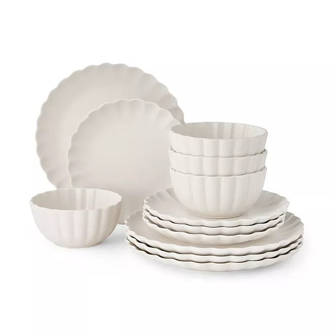 12-Piece Scallop Dinnerware Set - Cream