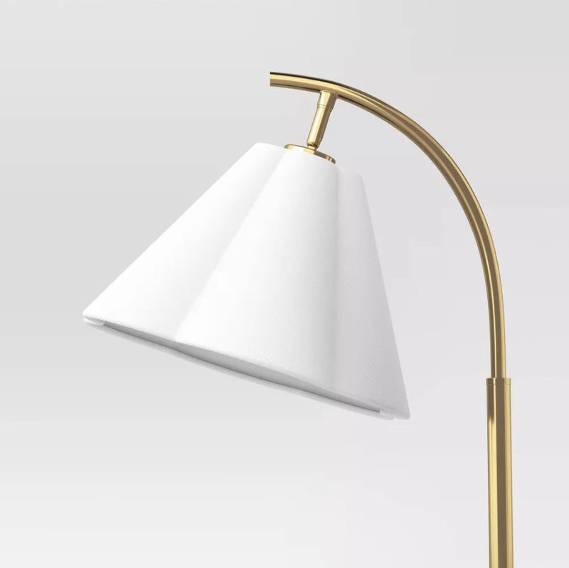 Scalloped Shade Table Lamp with Marble Base - White