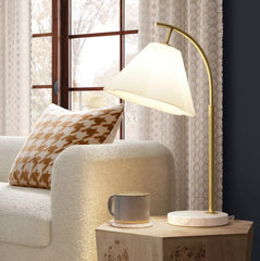 Scalloped Shade Table Lamp with Marble Base - White