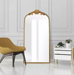 Filigree Floor Mirror, Gold Metal Frame