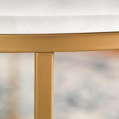 36 in. White/Gold Medium Round Faux Marble Coffee Table