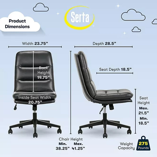 Serta Faux Leather Armless Task Chair - Black