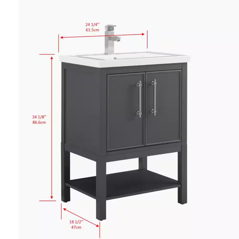 Taylor Bath Vanity with Ceramic Top - Dark Gray