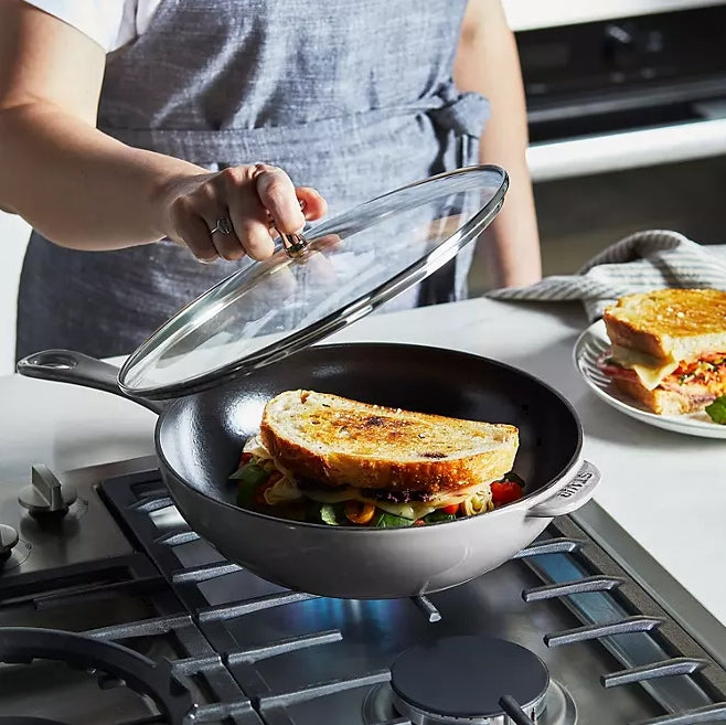 Staub 10", 2.9-Quart Enameled Cast Iron Daily Pan With Glass Lid - Graphite