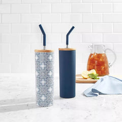 24-oz Stainless Steel Insulated Tumblers With Wood Lids