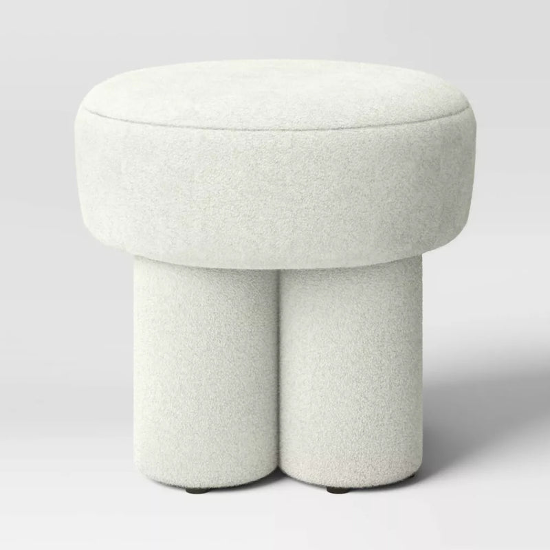 Boucle Fully Upholstered Accent Ottoman Stool - Cream