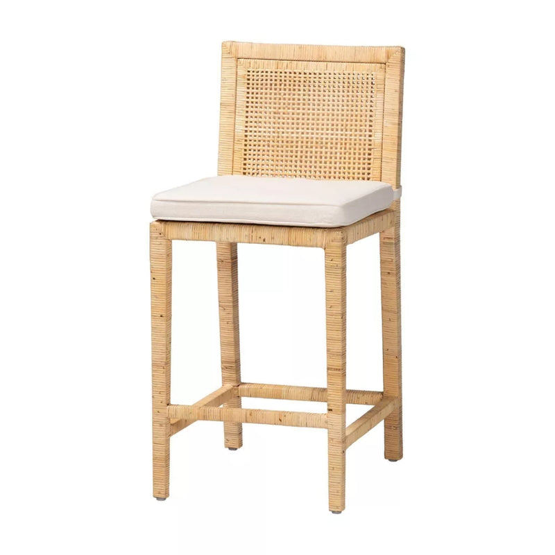 Sofia Wood and Rattan Counter Height Barstool - Natural