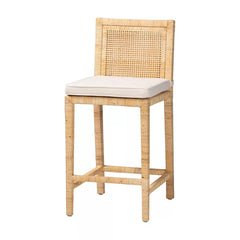 Sofia Wood and Rattan Counter Height Barstool - Natural