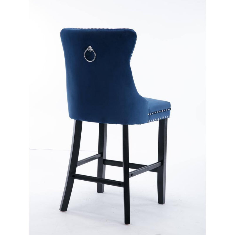 27" High Back Velvet Barstools - Blue (Set of 2)