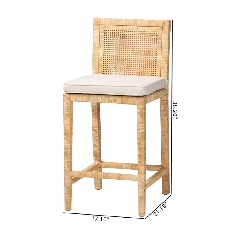 Sofia Wood and Rattan Counter Height Barstool - Natural