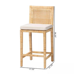 Sofia Wood and Rattan Counter Height Barstool - Natural