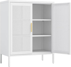 Metal Storage Cabinet with 2 Mesh Doors - White