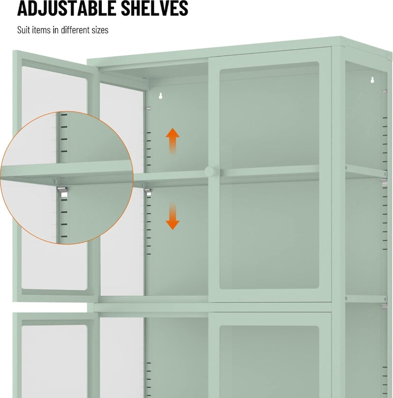 4-Tier Display Cabinet with Glass Doors - Green