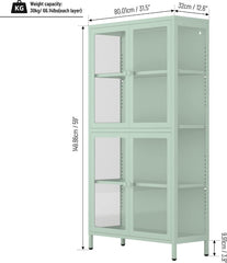 4-Tier Display Cabinet with Glass Doors - Green