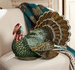 16"x15" Beaded Turkey Plush Pillow