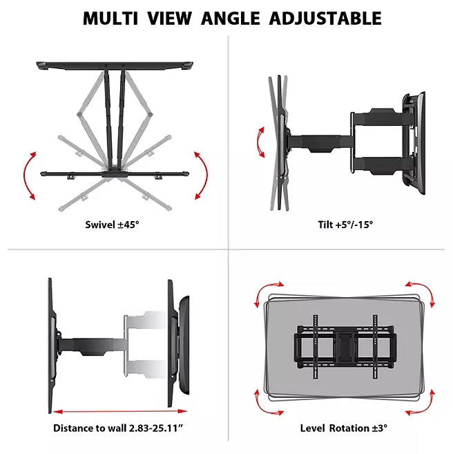 Full Motion Extended TV Wall Mount with Articulating Dual Swivel Arms for 32"- 98"* TVs