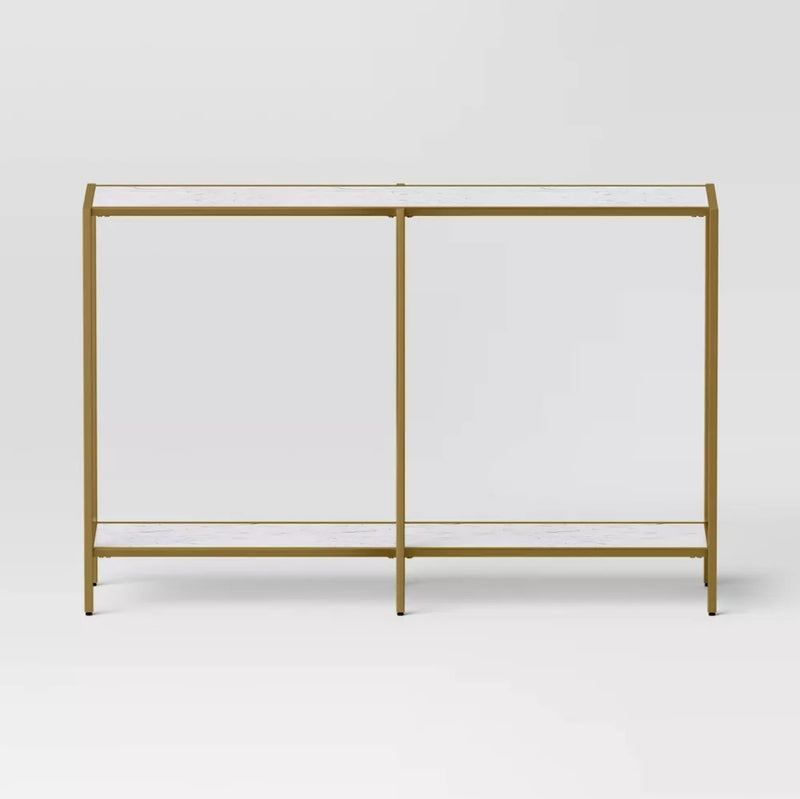 Faux Marble and Metal Console Table - Gold