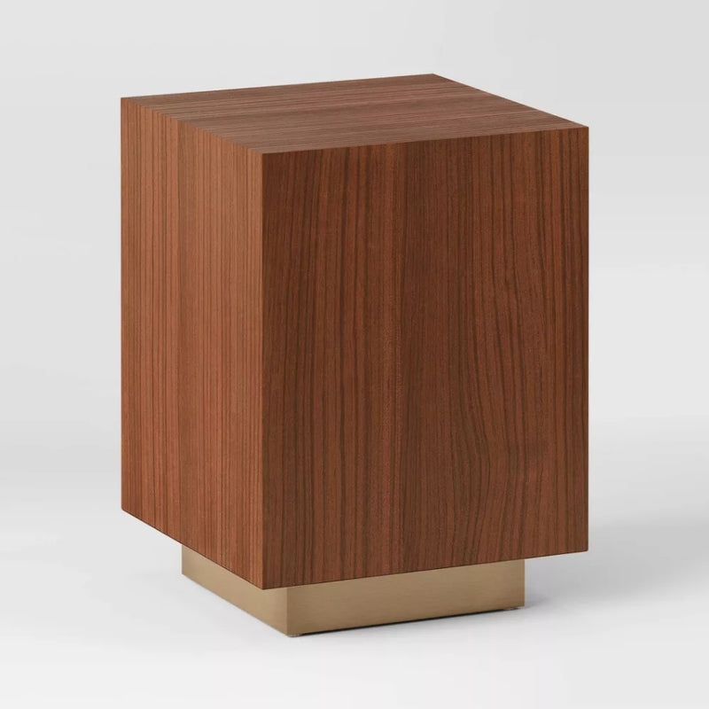 Wood and Metal Plinth Accent Table