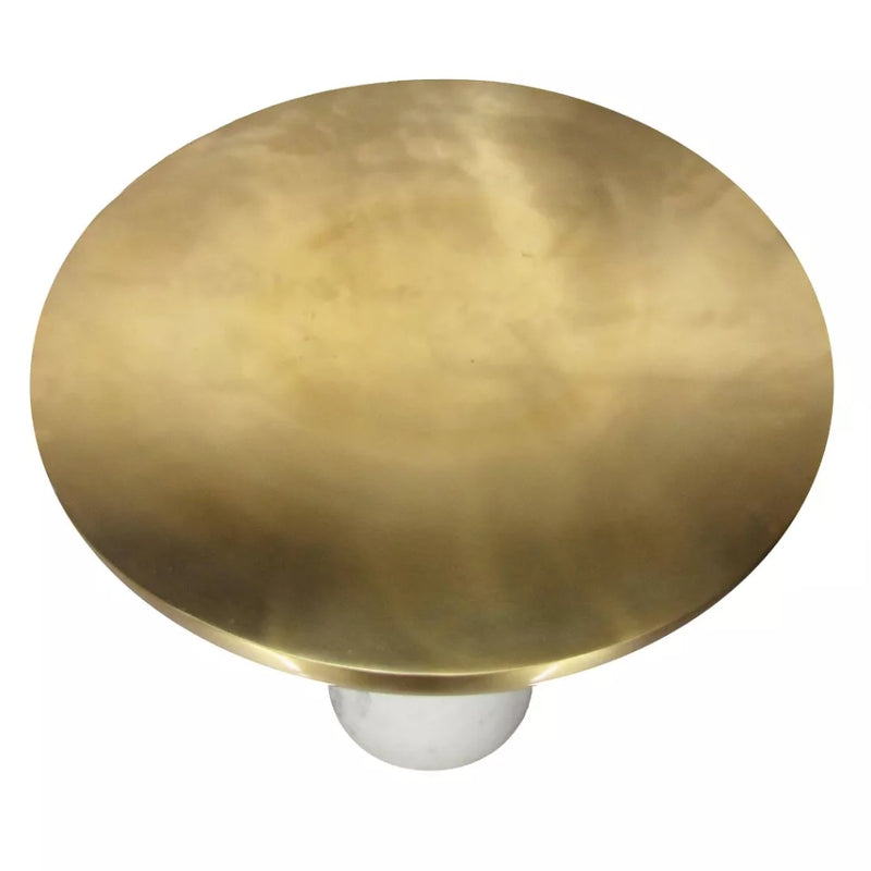 Urban Port 17" Round End Table with Cylindrical Marble Base - Brass/White