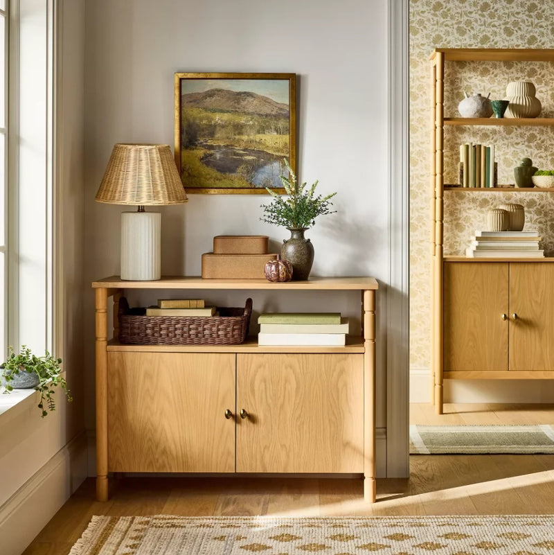 Modern Turned Wood 2 Door Cabinet - Brown