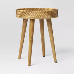 Round Natural Woven Accent Table