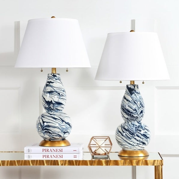 Color Swirls 28" Glass Table Lamp - Navy/White (Set of 2)