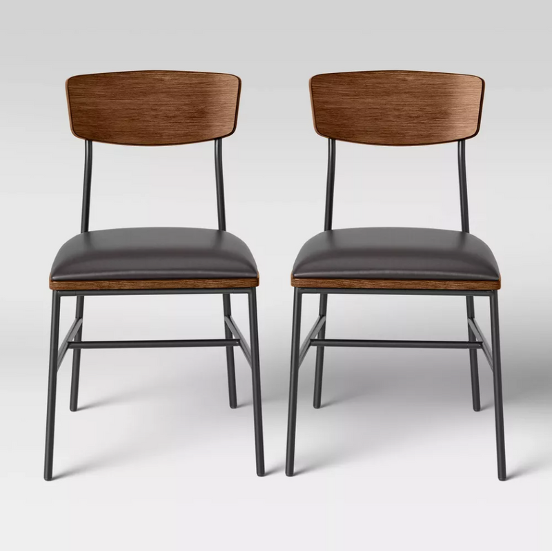 Telstar Mid-Century Modern Mixed Material Dining Chair - Dark Brown (Set of 2)