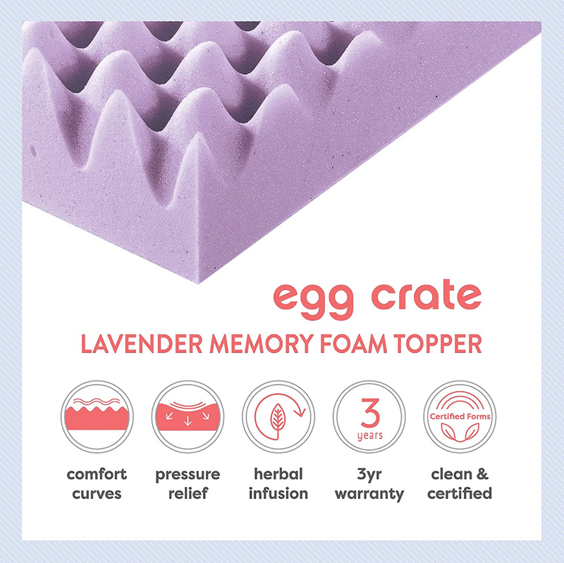 3 Inch Egg Crate Memory Foam Mattress Topper with Lavender Infusion - Twin