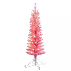 4ft Pre-Lit Flocked Fir Artificial Christmas Tree Cotton Candy Pink