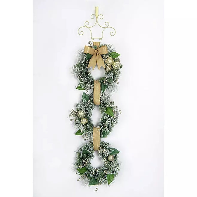 Pre-Lit Flocked 3-Wreath Door Hanger