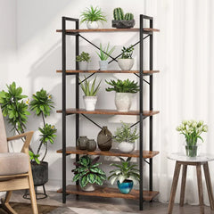 5-Tier Bookshelf Industrial Bookcase - Rustic Brown