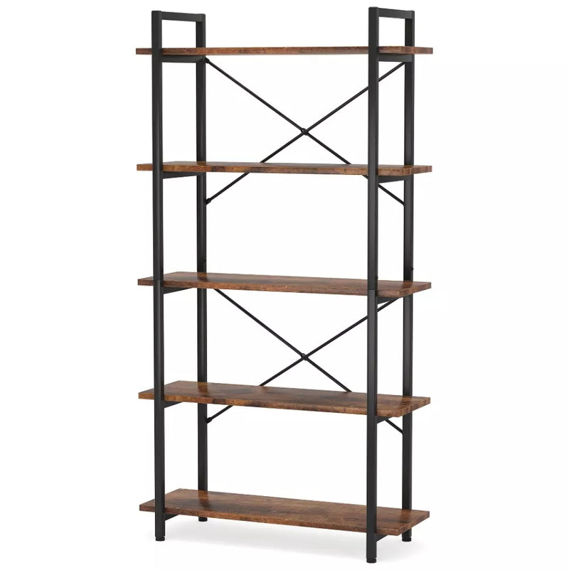 5-Tier Bookshelf Industrial Bookcase - Rustic Brown