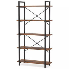 5-Tier Bookshelf Industrial Bookcase - Rustic Brown