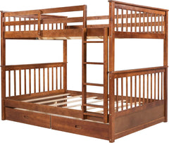 Twin Over Twin Bunk Bed With Ladders And Two Storage Drawers - Walnut