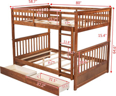 Twin Over Twin Bunk Bed With Ladders And Two Storage Drawers - Walnut