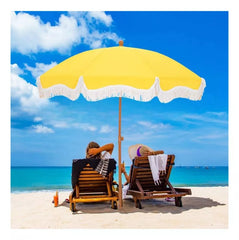Captiva Designs 7ft Fringed Elegant Valance Crank Tilt Patio Market Umbrella - Yellow