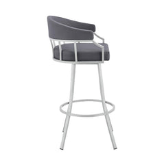 Valerie 30 in. Gray/Silver High Back Metal Swivel Bar Stool with Faux Leather Seat