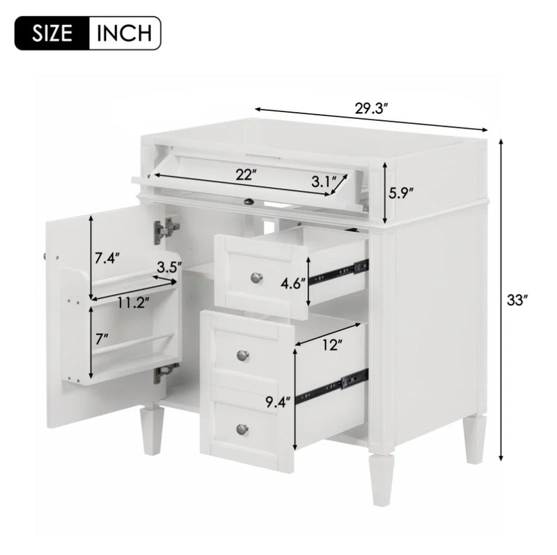 30'' Bathroom Vanity without Top Sink - White