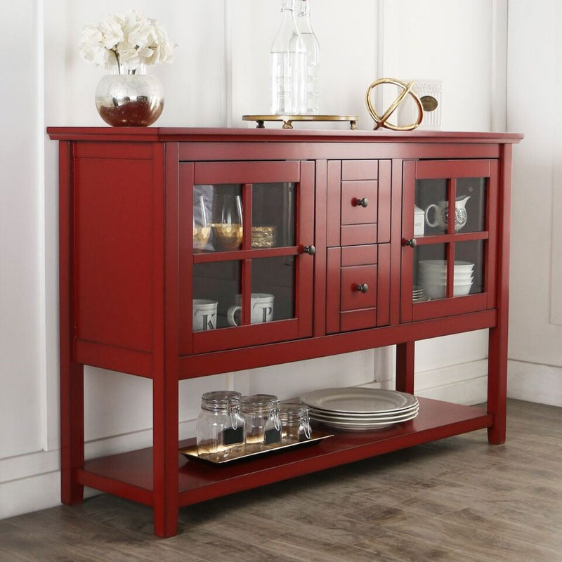 52" Wood Console, Table, TV Stand, Buffet - Antique Red