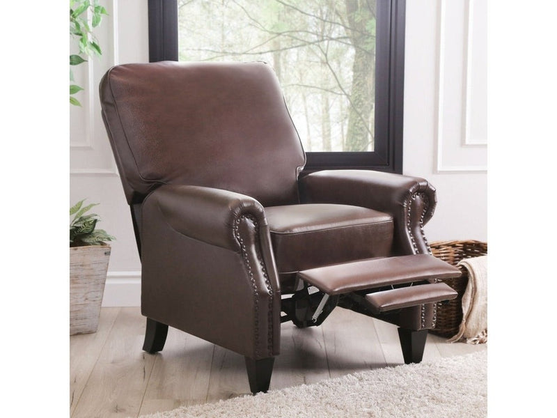 Carla Leather Pushback Recliner - Brown