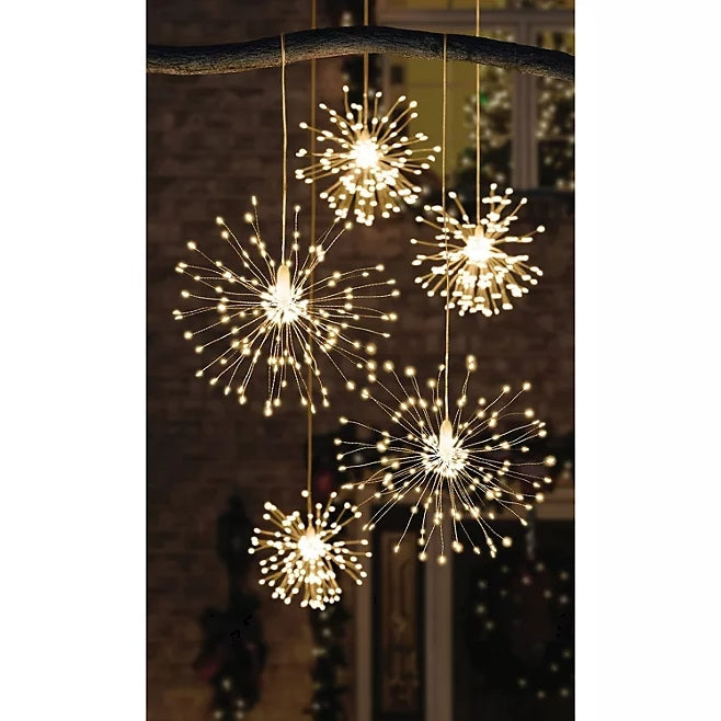 Silver Starburst Micro LED Battery Operated Hanging Decor