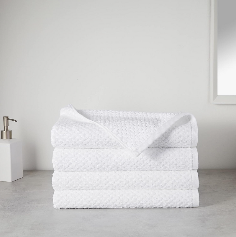 Odor Resistant Textured Bath Towel 30 x 54 Inches 4 Pack White Wichita Home Outlet