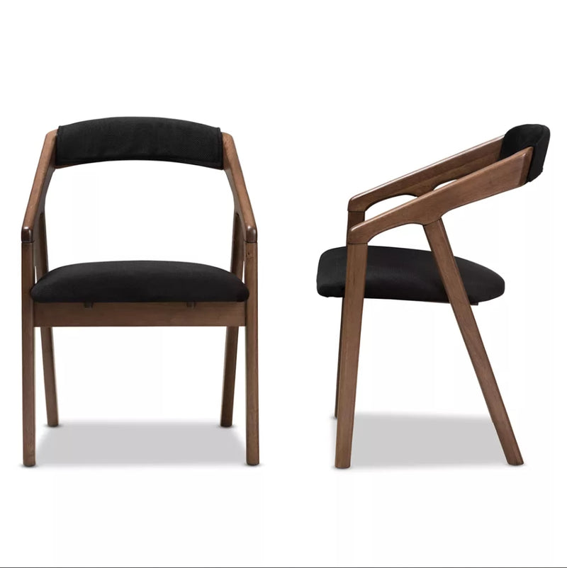 Wendy Mid-Century Modern Velvet And Walnut Wood Dining Chairs - Dark Gray/Brown