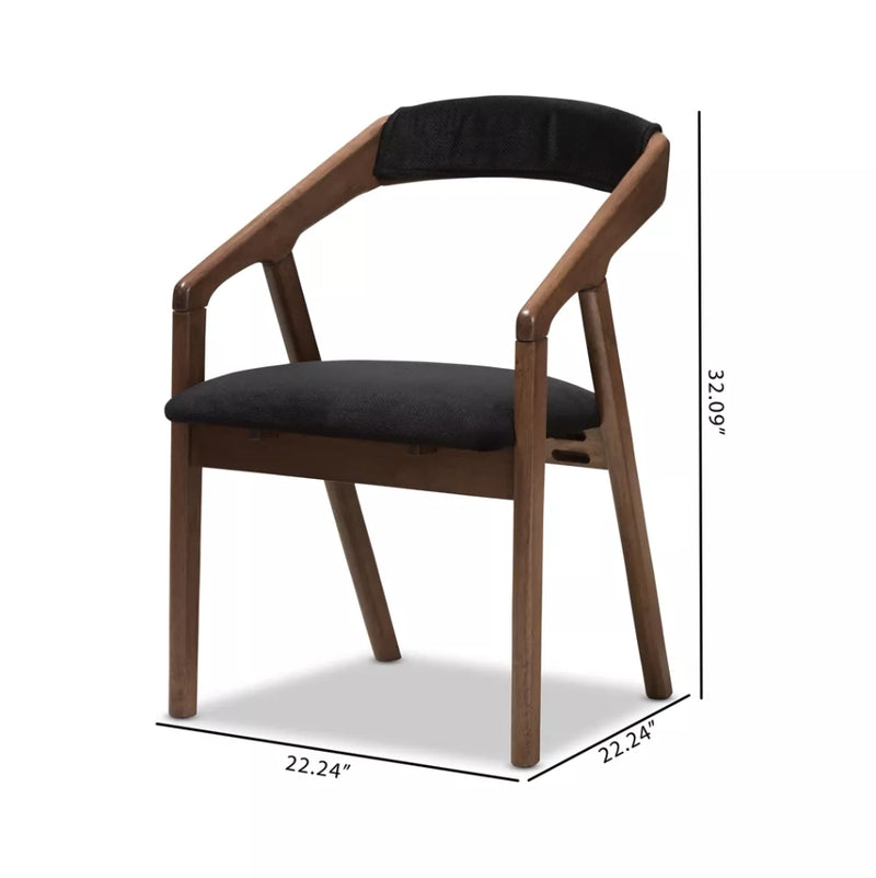Wendy Mid-Century Modern Velvet And Walnut Wood Dining Chairs - Dark Gray/Brown