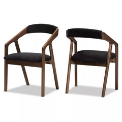 Wendy Mid-Century Modern Velvet And Walnut Wood Dining Chairs - Dark Gray/Brown