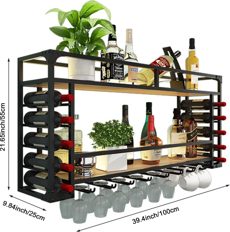 Industrial Wall Mounted Wine Rack with LED | Wichita Home Outlet