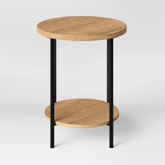 Wood and Metal Round End Table - Natural