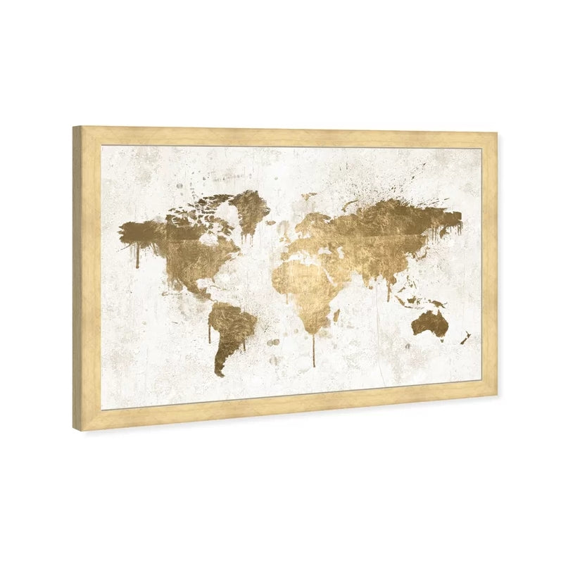 World Map Wall Art - 31.5" x 46.5", White/Gold