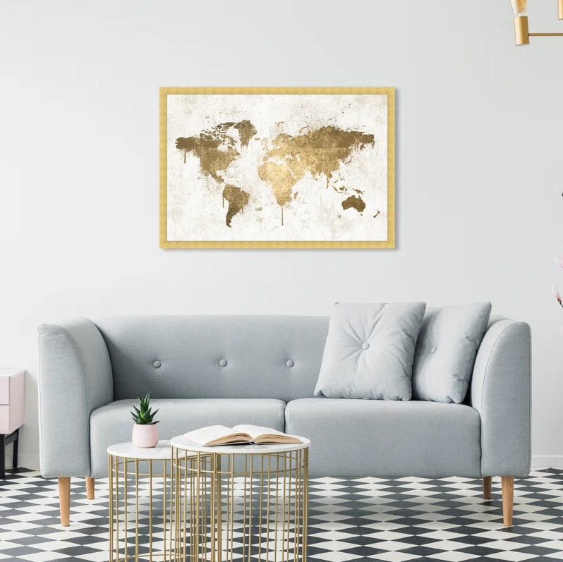 World Map Wall Art - 31.5" x 46.5", White/Gold